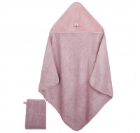 Cape de bain et gant Rose
