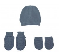 Set chausson moufle bonnet tricoté Marine