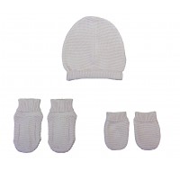 Set chausson moufle bonnet tricoté Gris